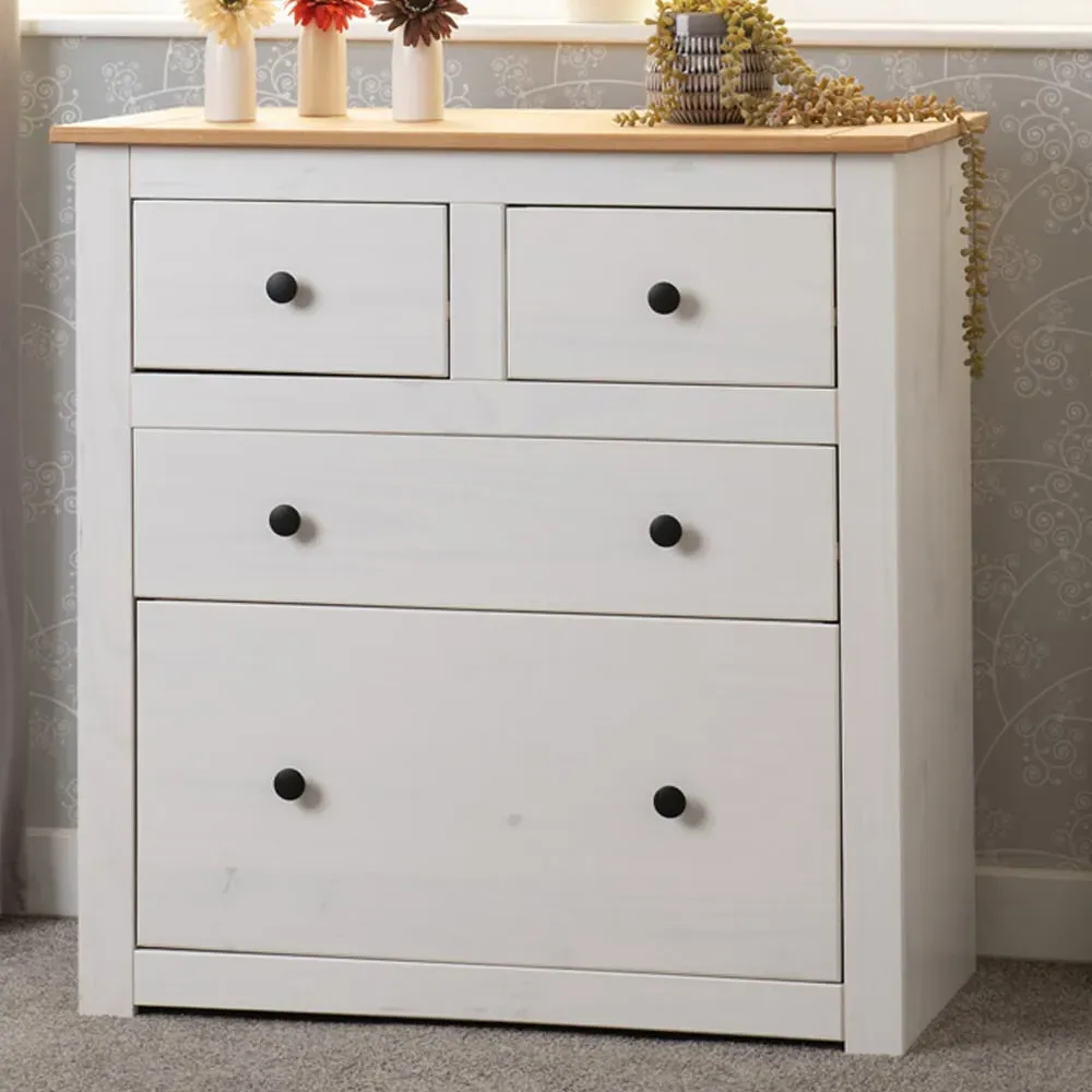 Panama 4 Drawer Chest of Drawers - White, Pine