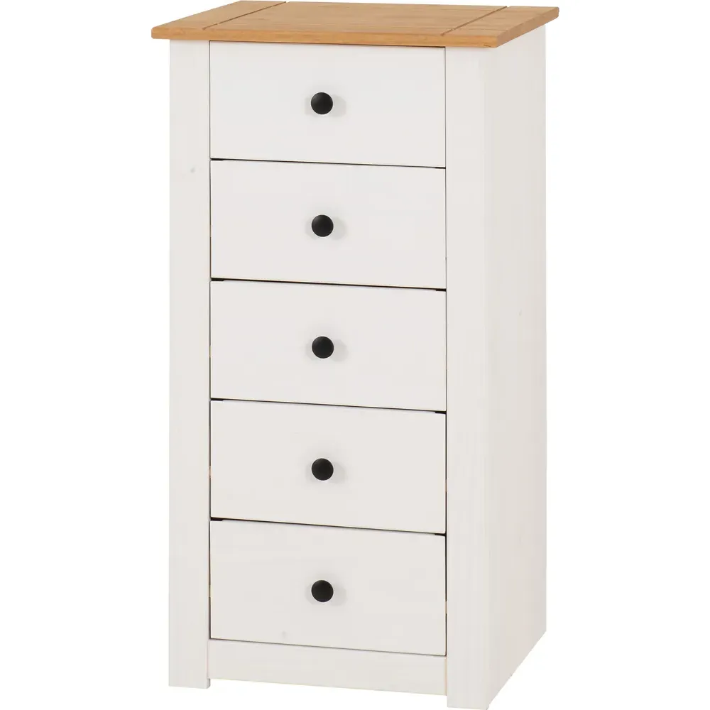 Panama 5 Drawer Chest of Drawers - White, Pine