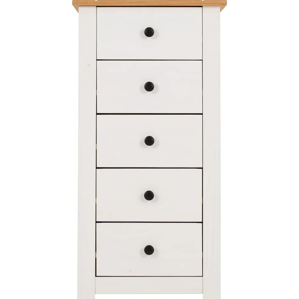 Panama 5 Drawer Chest of Drawers - White, Pine
