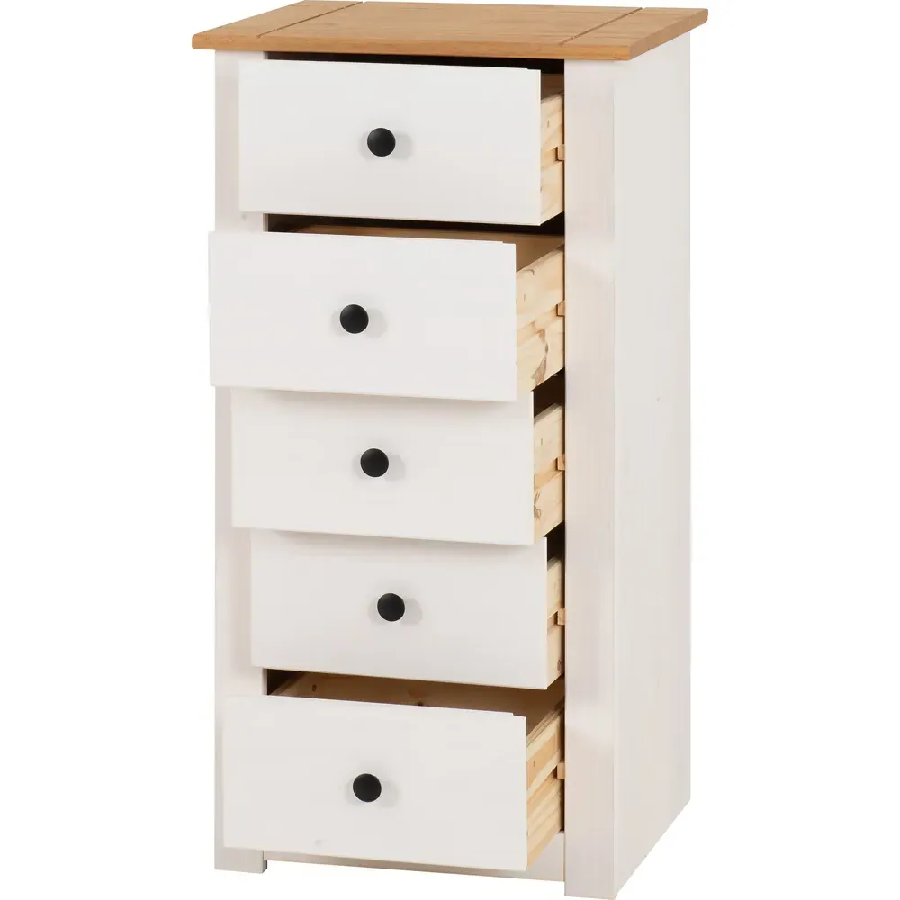 Panama 5 Drawer Chest of Drawers - White, Pine