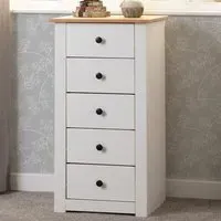 Panama 5 Drawer Chest of Drawers - White, Pine