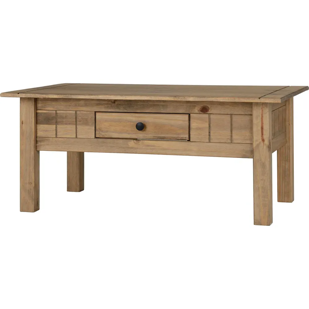 Panama Single Drawer Coffee Table - Natural Wax, Pine