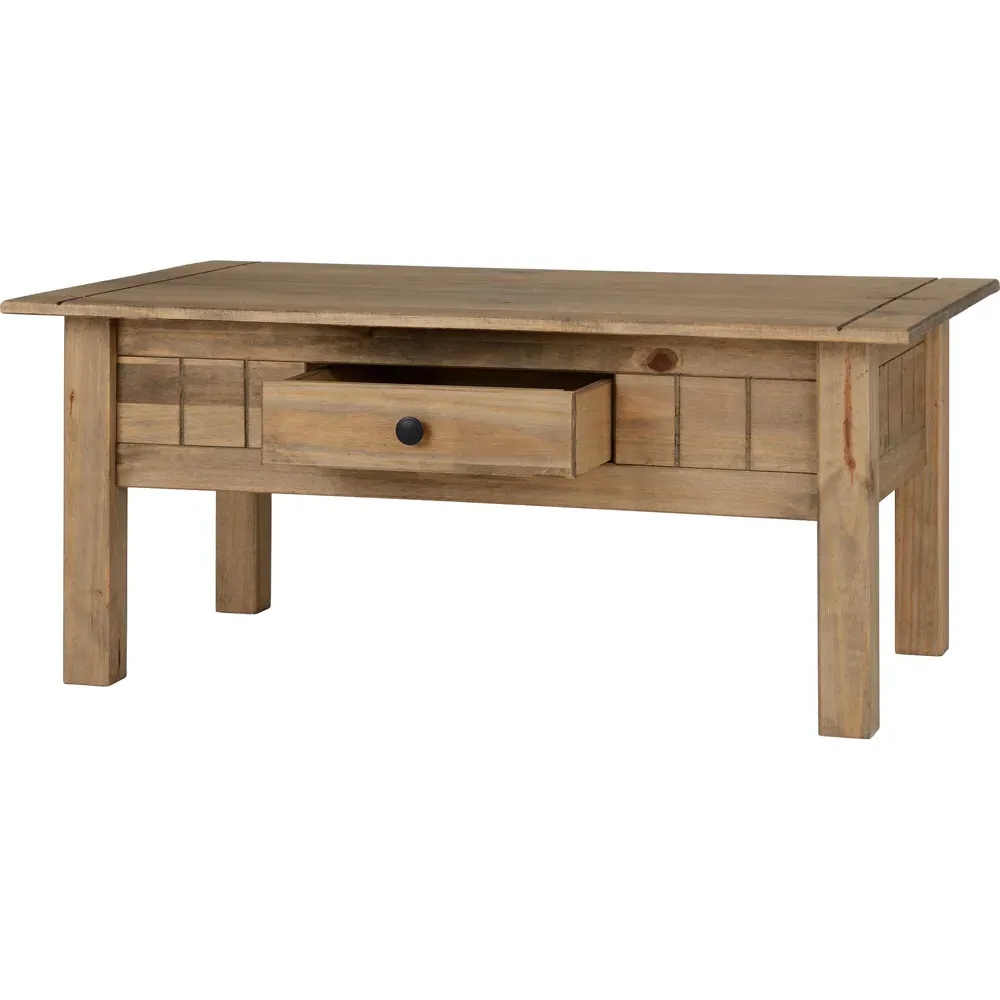Panama Single Drawer Coffee Table - Natural Wax, Pine