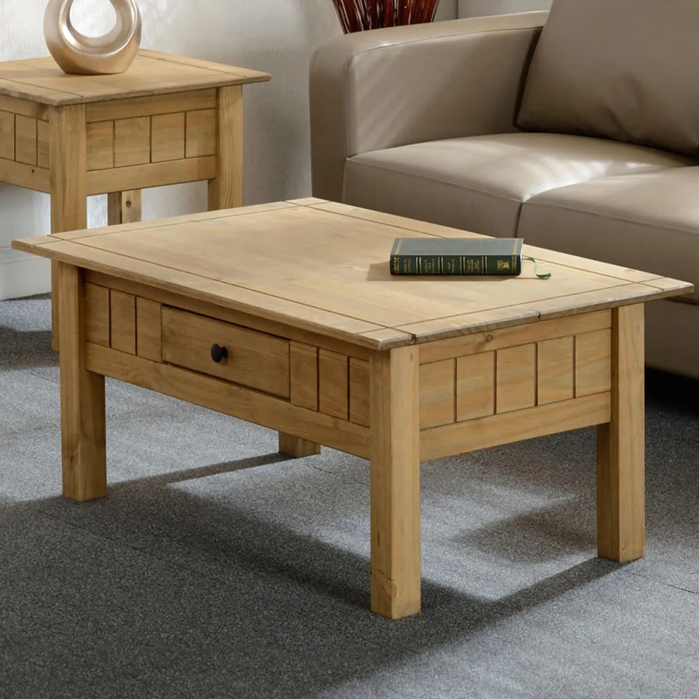 Panama Single Drawer Coffee Table - Natural Wax, Pine image