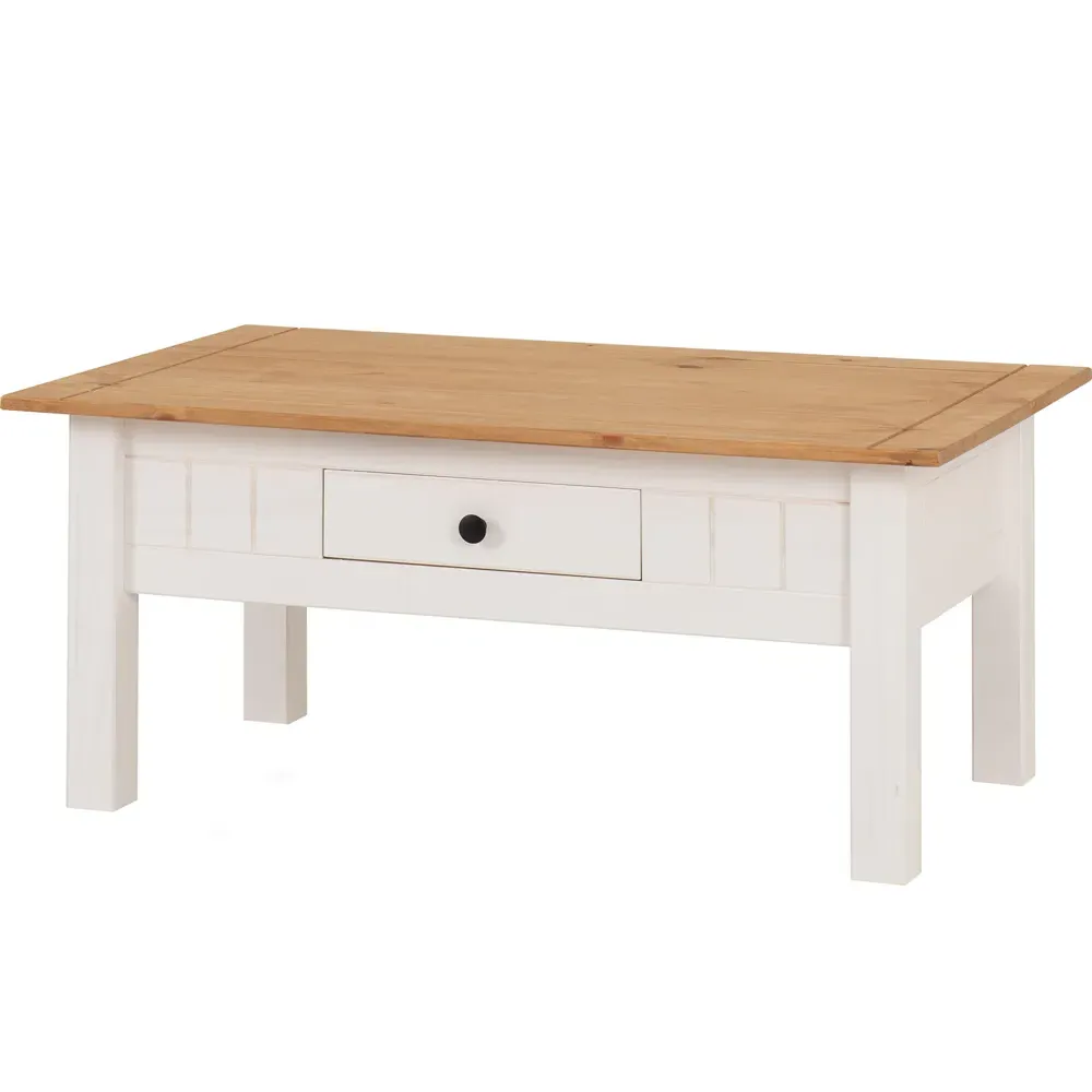 Panama Single Drawer Coffee Table - White, Pine