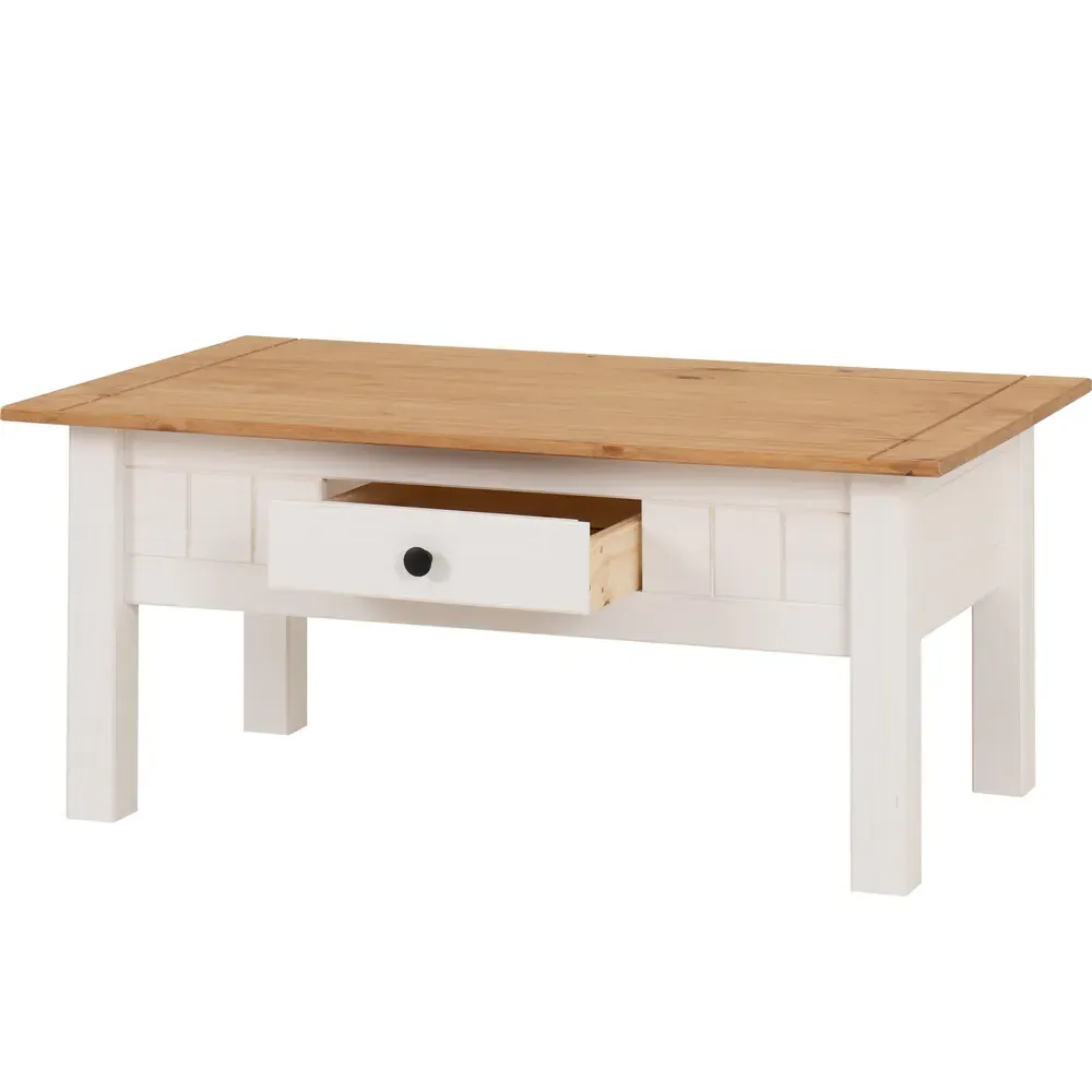 Panama Single Drawer Coffee Table - White, Pine