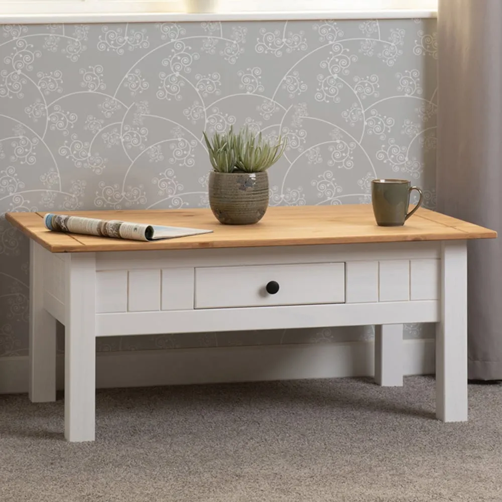 Panama Single Drawer Coffee Table - White, Pine
