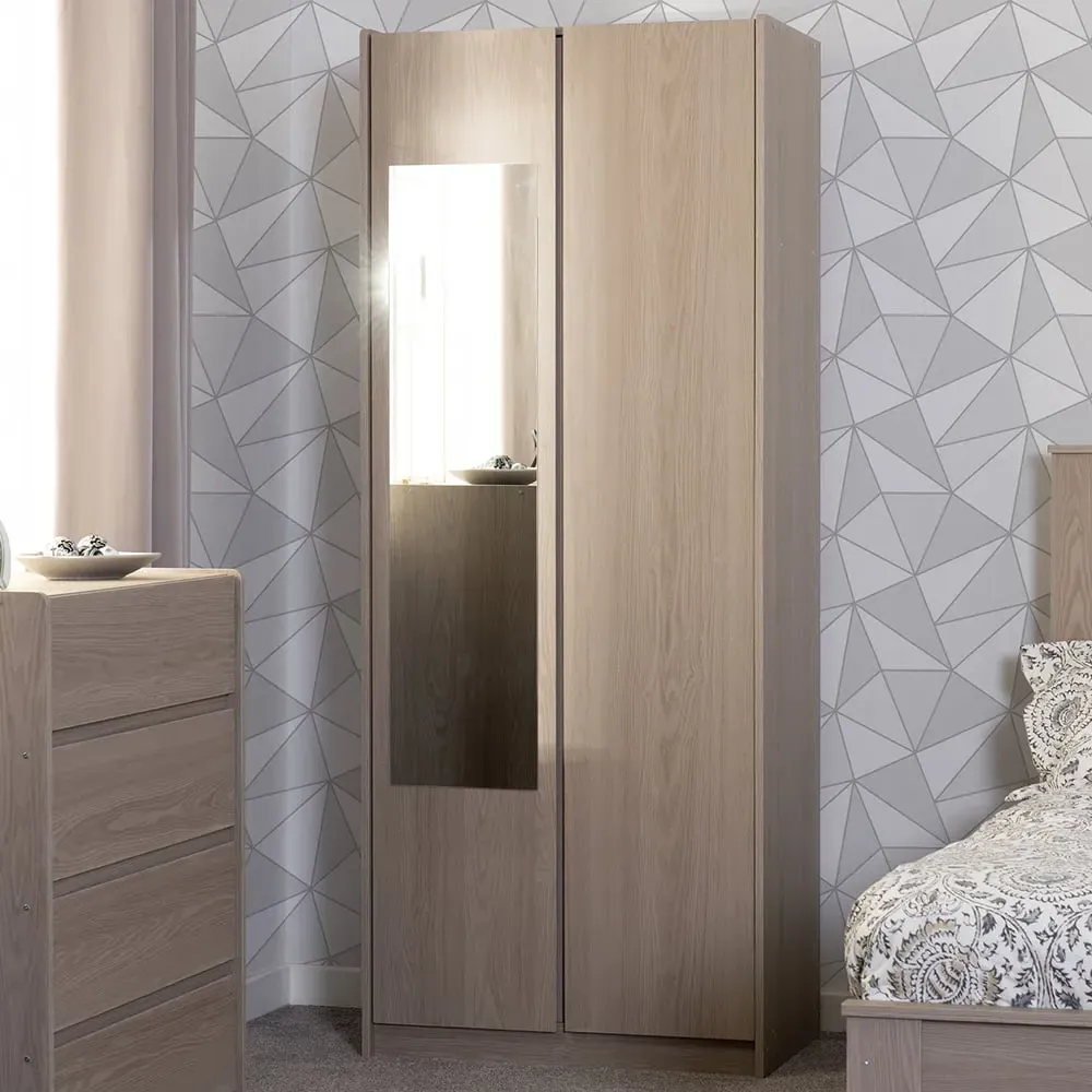Paris 2 Door Mirror Wardrobe - Brown, Ash Effect