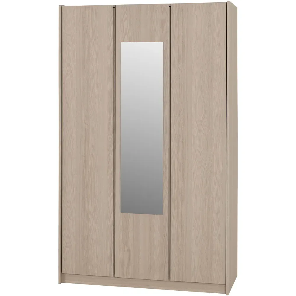 Paris 3 Door Mirror Wardrobe - Brown, Ash Effect