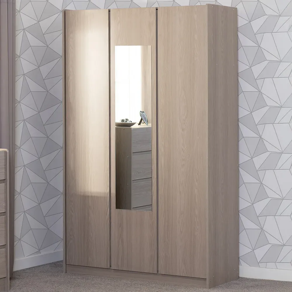 Paris 3 Door Mirror Wardrobe - Brown, Ash Effect
