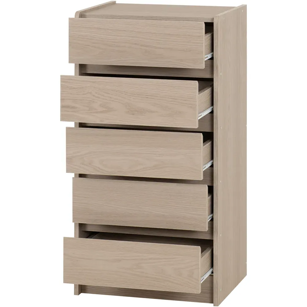 Paris 5 Drawer Chest of Drawers - Brown, Ash Effect