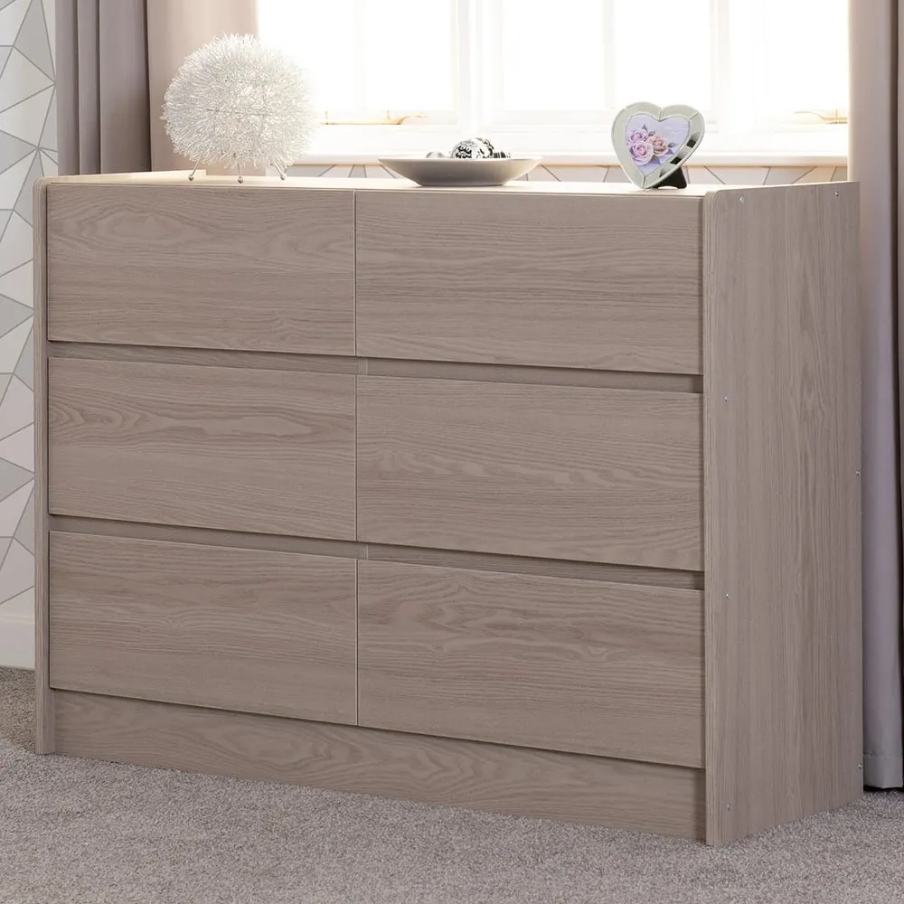 Paris 6 Drawer Chest of Drawers - Brown, Ash Effect