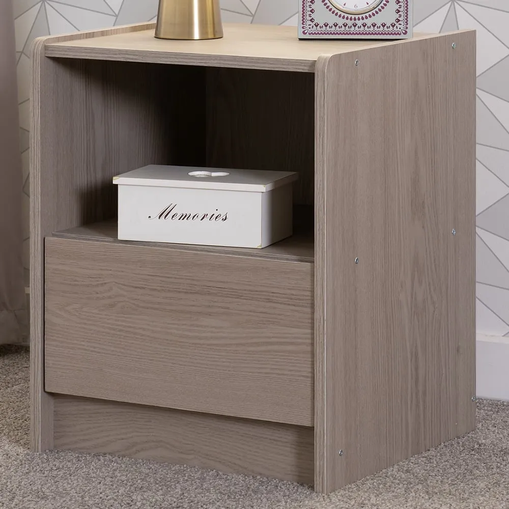 Paris Single Drawer Bedside Table - Brown, Ash Effect image