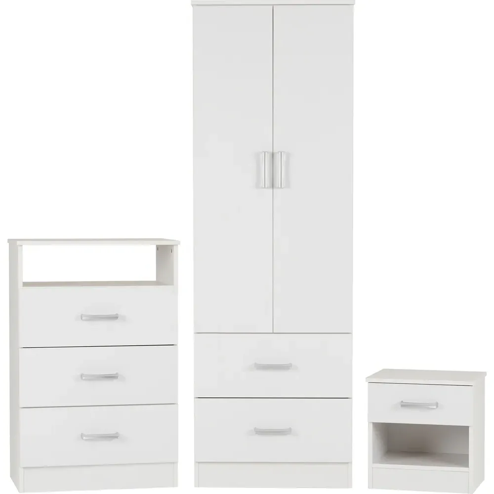 Polar 3 Piece Bedroom Furniture Set - White