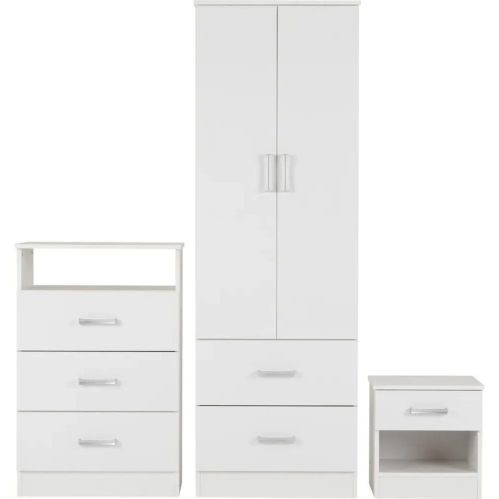 Polar 3 Piece Bedroom Furniture Set - White