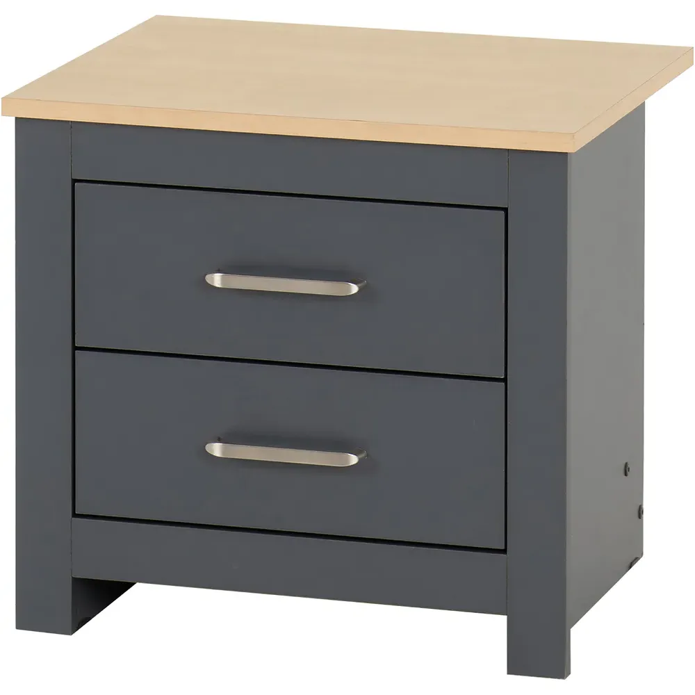 Portland 2 Drawer Bedside Table - Grey, Oak