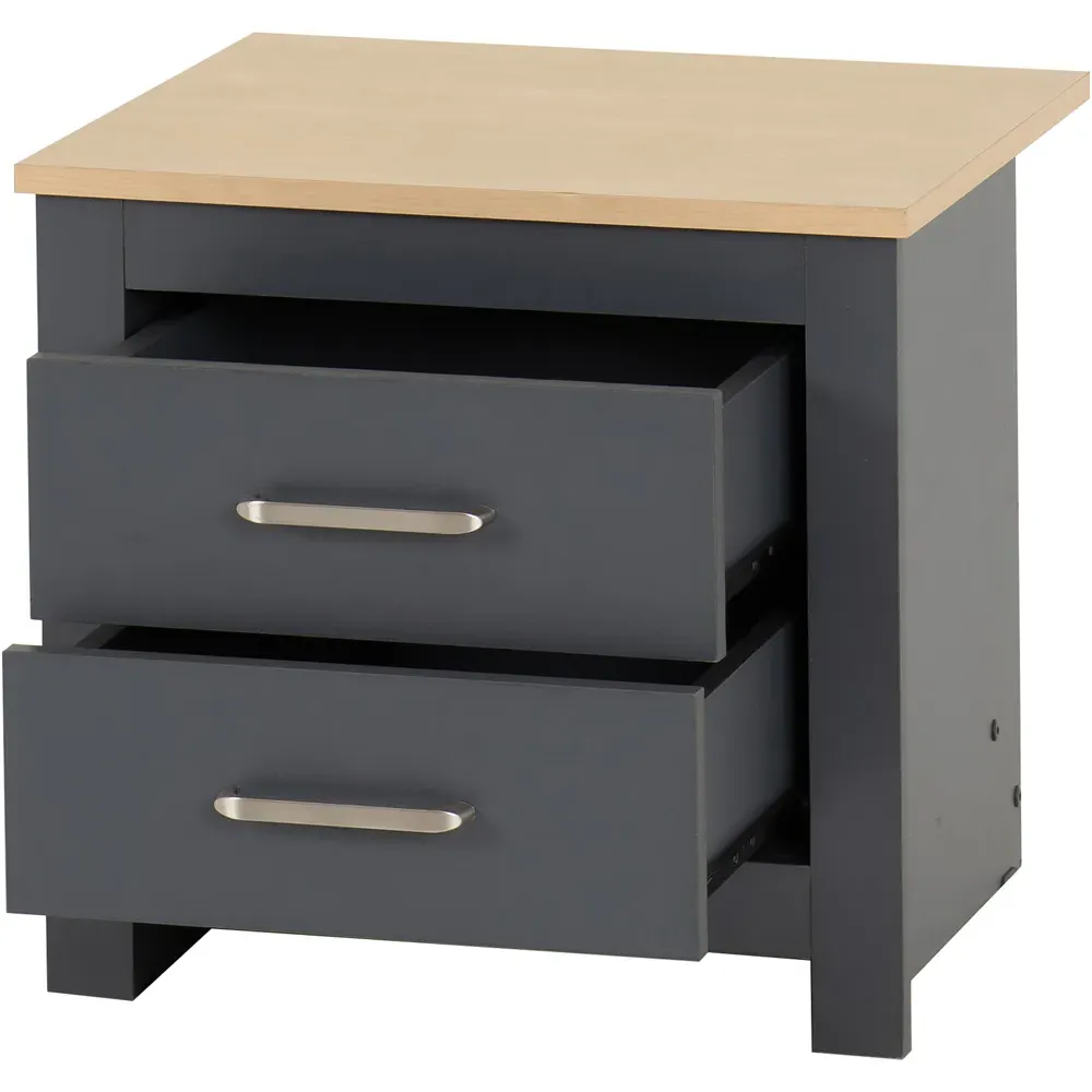 Portland 2 Drawer Bedside Table - Grey, Oak