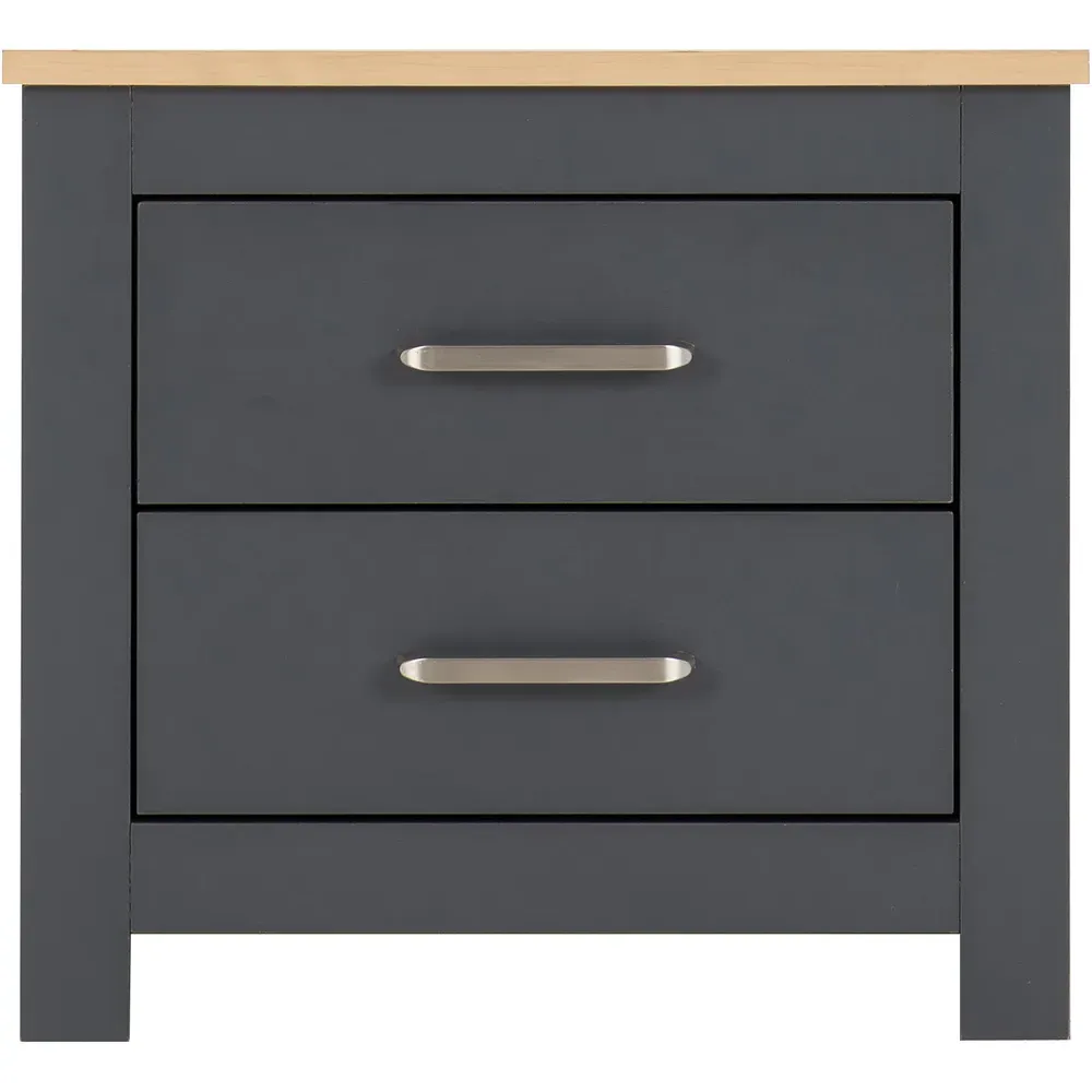 Portland 2 Drawer Bedside Table - Grey, Oak