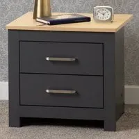 Portland 2 Drawer Bedside Table - Grey, Oak