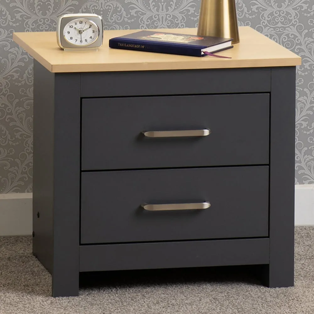 Portland 2 Drawer Bedside Table - Grey, Oak image