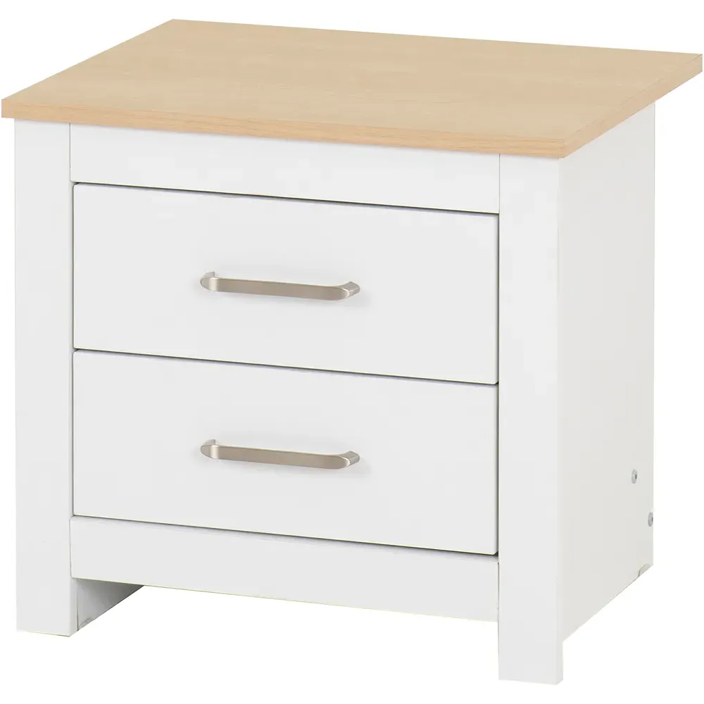 Portland 2 Drawer Bedside Table - White, Oak