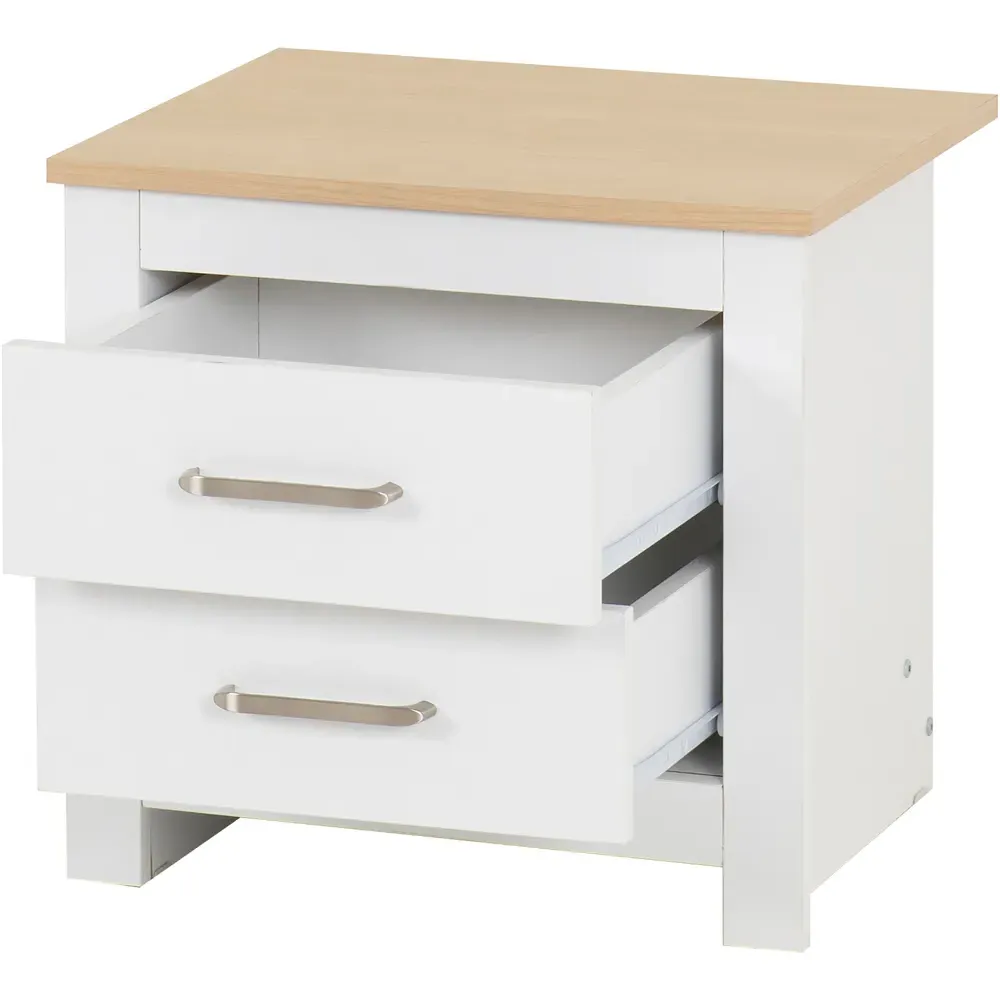 Portland 2 Drawer Bedside Table - White, Oak
