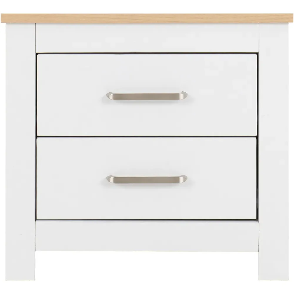 Portland 2 Drawer Bedside Table - White, Oak