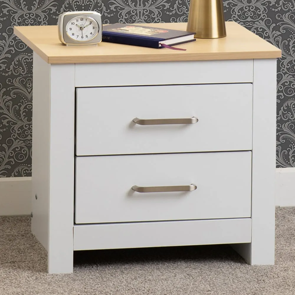 Portland 2 Drawer Bedside Table - White, Oak