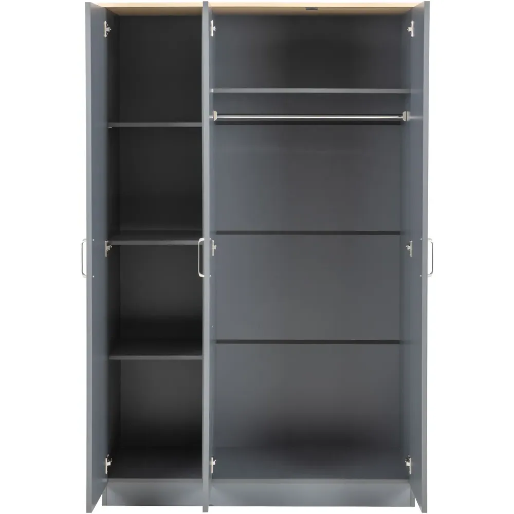Portland 3 Door Wardrobe - Grey, Oak