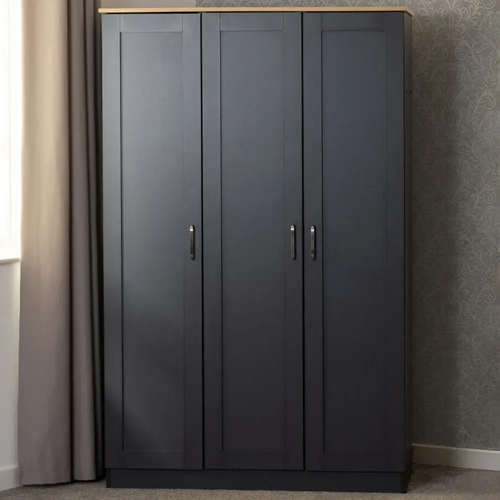 Portland 3 Door Wardrobe - Grey, Oak
