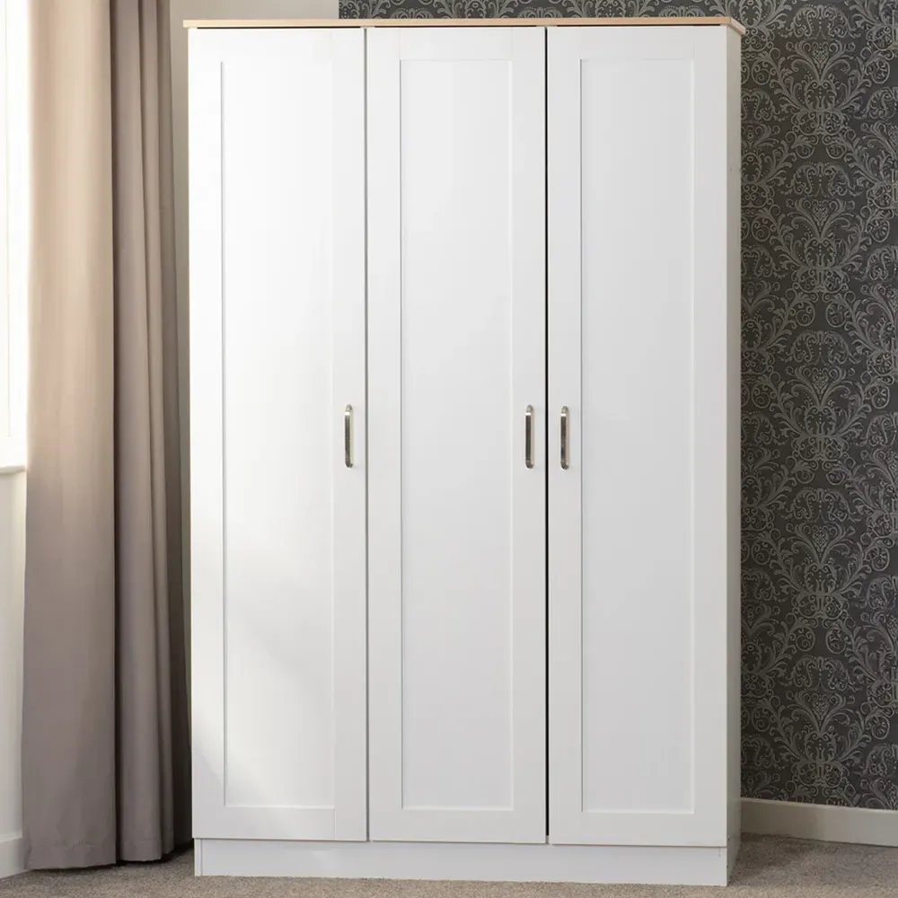 Portland 3 Door Wardrobe - White, Oak