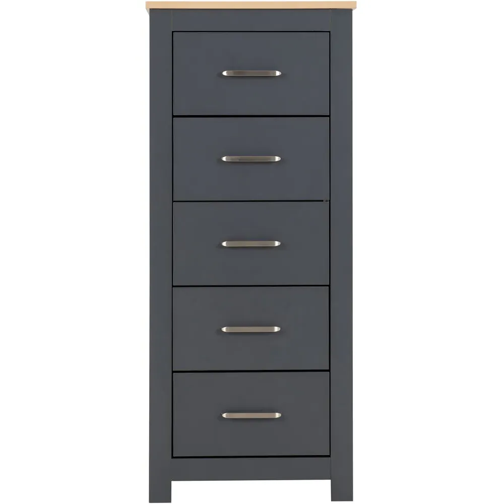 Portland 5 Drawer Narrow Chest of Drawers - Grey, Oak