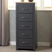 Portland 5 Drawer Narrow Chest of Drawers - Grey, Oak