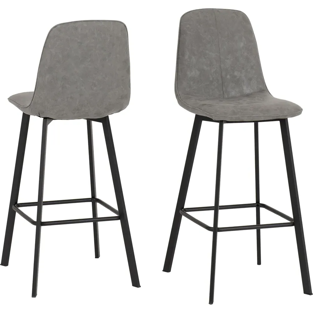 Quebec Bar Stool Set of 2 - Grey, Faux Leather