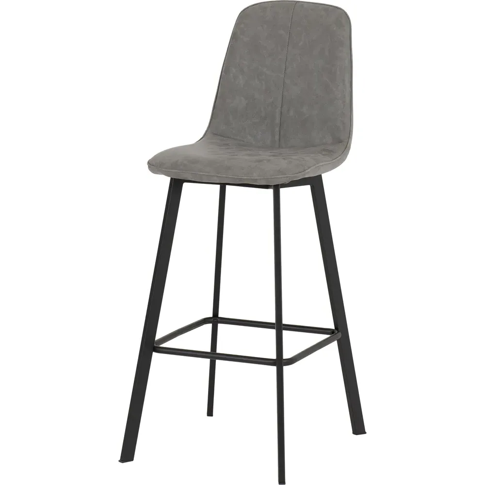 Quebec Bar Stool Set of 2 - Grey, Faux Leather