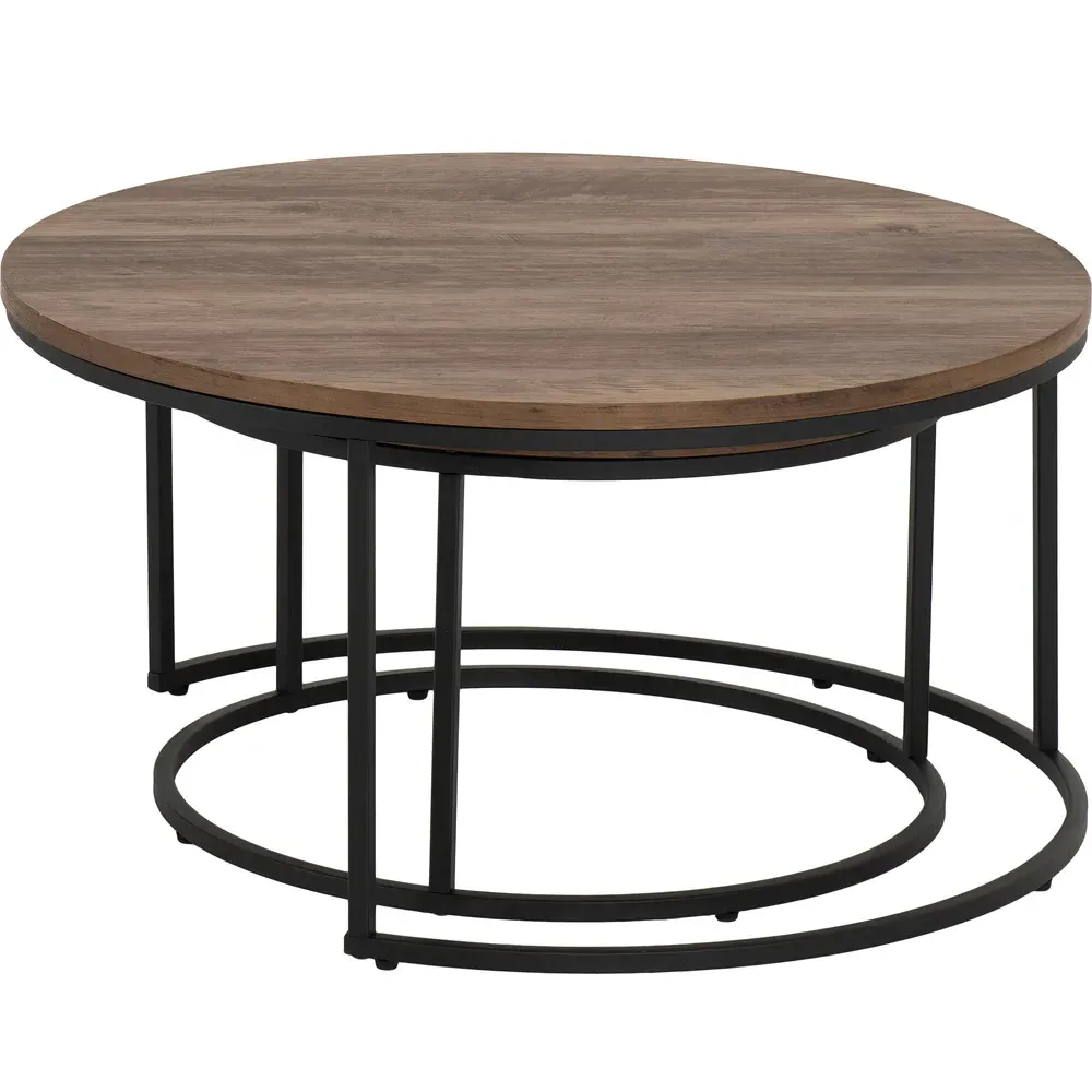 Quebec Round Nest of Tables Set of 2 - Brown, Oak Effect