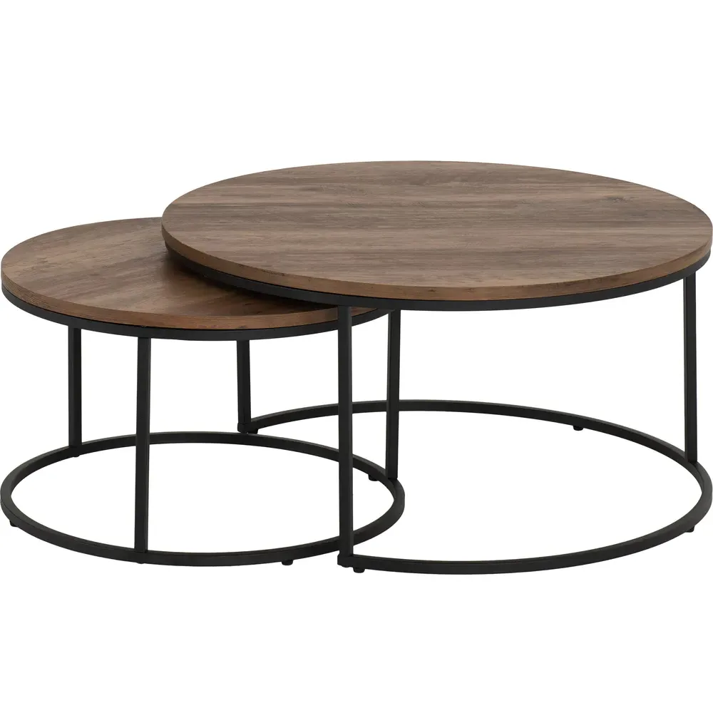 Quebec Round Nest of Tables Set of 2 - Brown, Oak Effect