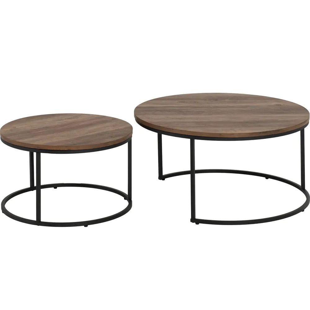 Quebec Round Nest of Tables Set of 2 - Brown, Oak Effect