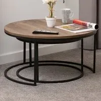 Quebec Round Nest of Tables Set of 2 - Brown, Oak Effect