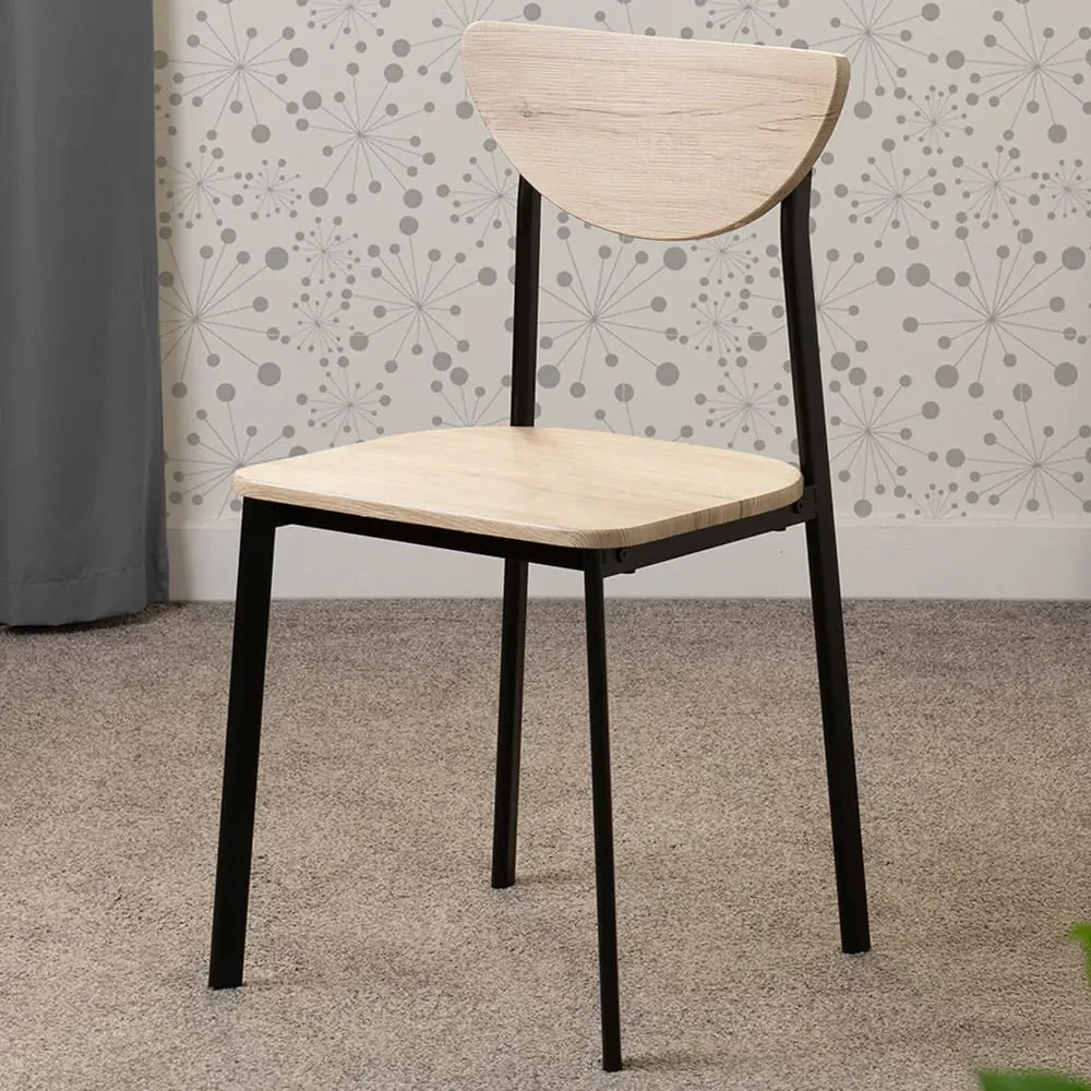 Riley Set of 2 Dining Chairs - Black, Light Oak Veneer