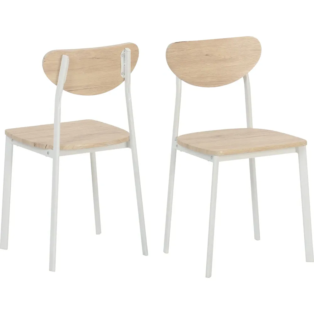 Riley Set of 2 Dining Chairs - White, Light Oak Veneer