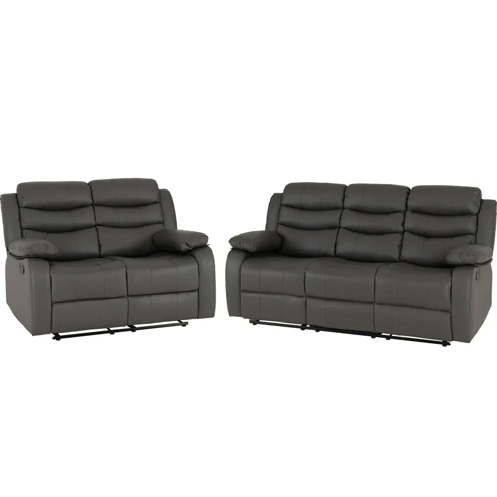 Roma 5-Seater Recliner Sofa Set - Grey, Faux Leather