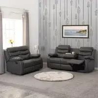Roma 5-Seater Recliner Sofa Set - Grey, Faux Leather