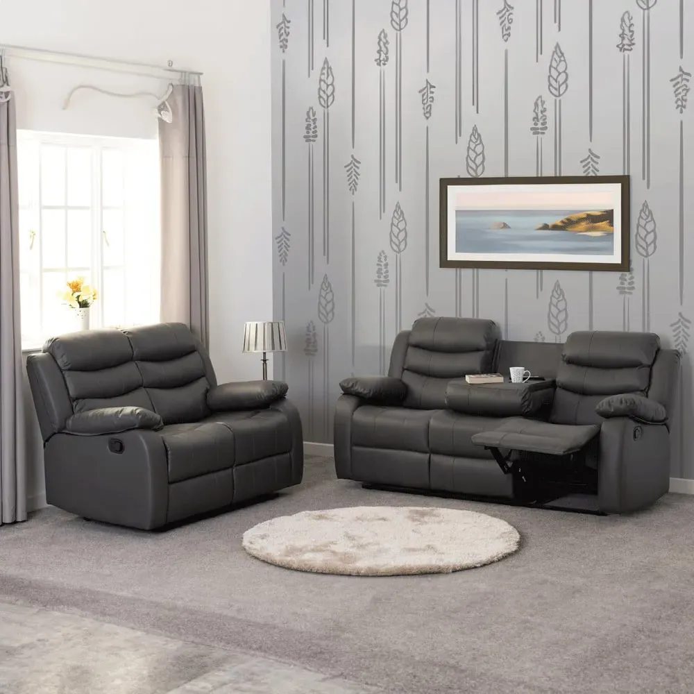 Roma 5-Seater Recliner Sofa Set - Grey, Faux Leather image