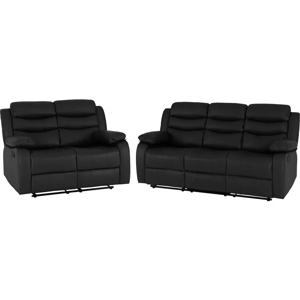 Roma 5-Seater Sofa Set with Recliners - Black, PU Leather