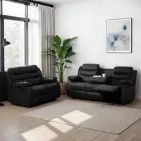 Roma 5-Seater Sofa Set with Recliners - Black, PU Leather