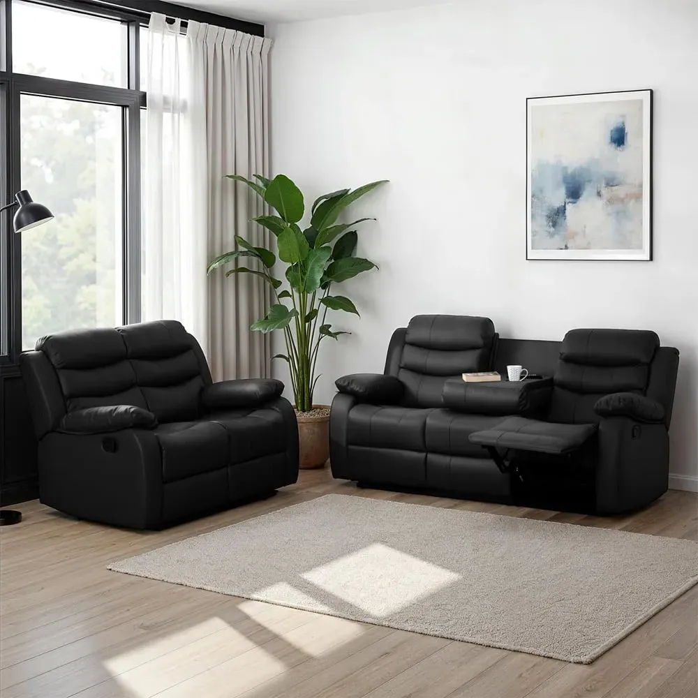 Roma 5-Seater Sofa Set with Recliners - Black, PU Leather image