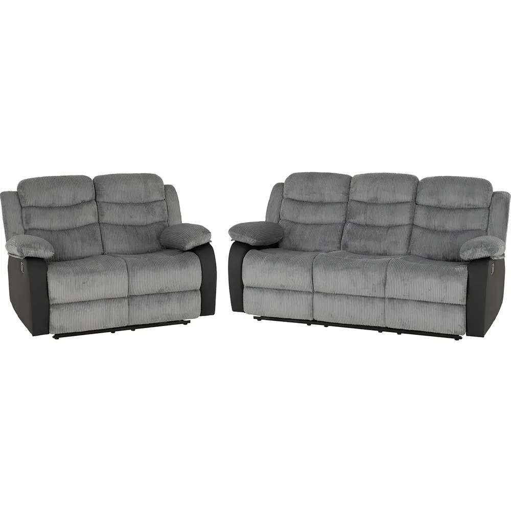 Roma 5-Seater Sofa Set with USB Charging - Grey Cord, Black PU
