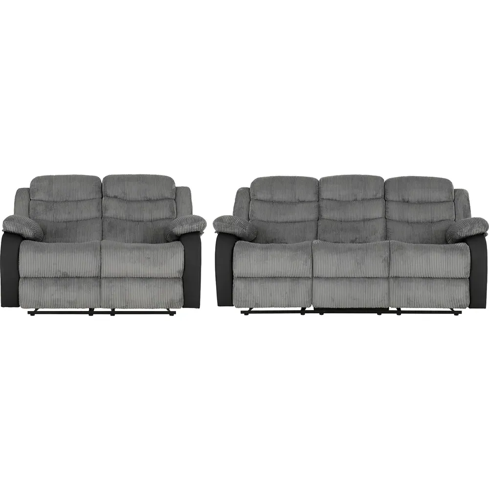 Roma 5-Seater Sofa Set with USB Charging - Grey Cord, Black PU