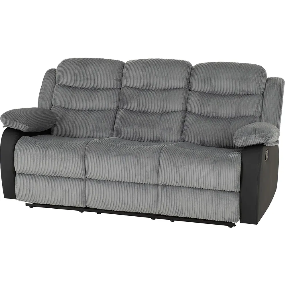 Roma 5-Seater Sofa Set with USB Charging - Grey Cord, Black PU